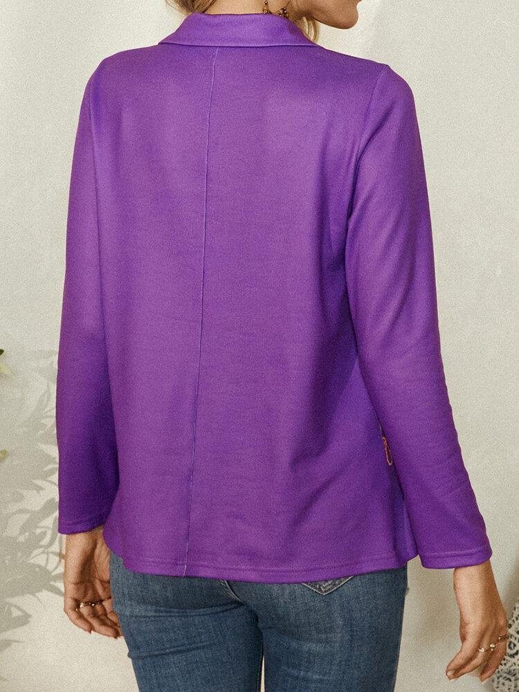 deanwangkt Ethnic Style Abstract Print Lapel Long Sleeve Blouse For Women - Deanwangkt