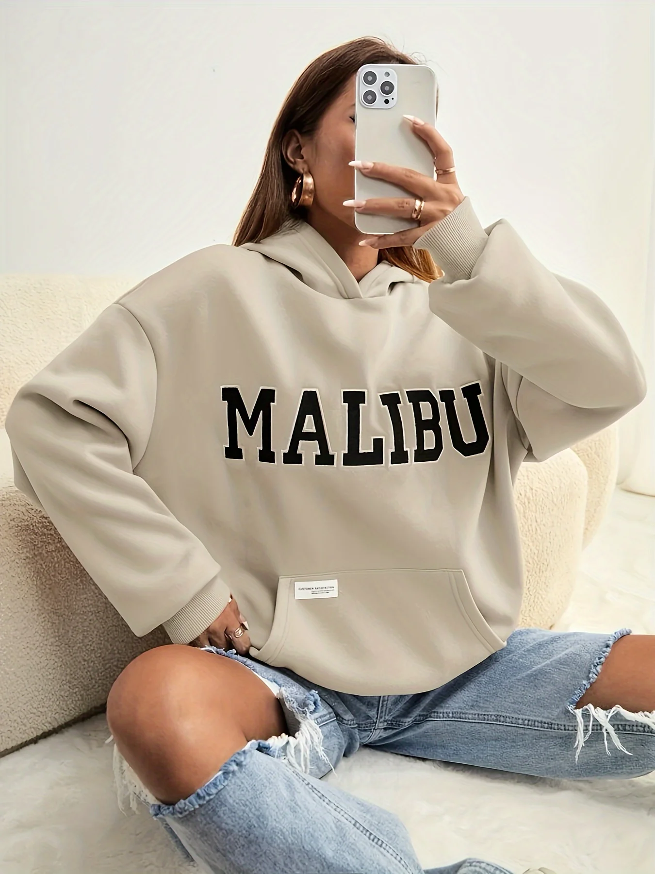 Letter Print Kangaroo Pocket Hoodie, Casual Long Sleeve Hoodie Sweatshirt, Women's Clothing - Deanwangkt