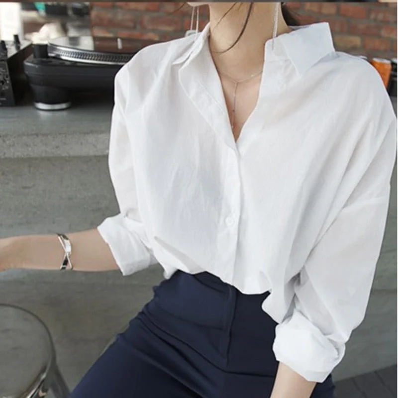 deanwangkt  Graduation Gifts  Spring White Shirt Women Long Sleeve Plus Size Women Blouse Femme Cotton Shirts For Women Loose Casual Blouses Tops 8874 - Deanwangkt