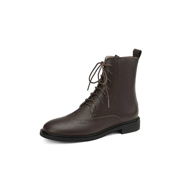 deanwangkt  fashion inspo    NEW Fall Shoes Women Round Toe Low Heel Shoes Winter Solid Genuine Leather Boots Women Hollow Brogues Ankle Boots Chelsea Boots - Deanwangkt