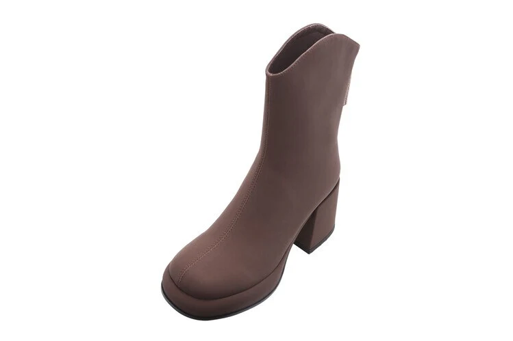 deanwangkt Autumn Shoes    New Fall/Spring Women Shoes Split Leather Platform Shoes Women Round Toe Chunky Boots for Women Concise Solid Black Modern Boots - Deanwangkt