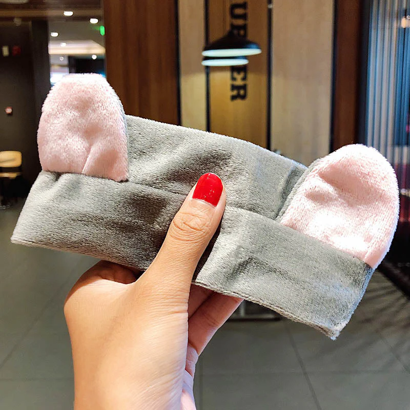 Wash Face Hair Holder Hairbands Soft Warm Coral Fleece Bow Animal Ears Headband For Women Girls Turban Fashion Hair Accessories - Deanwangkt