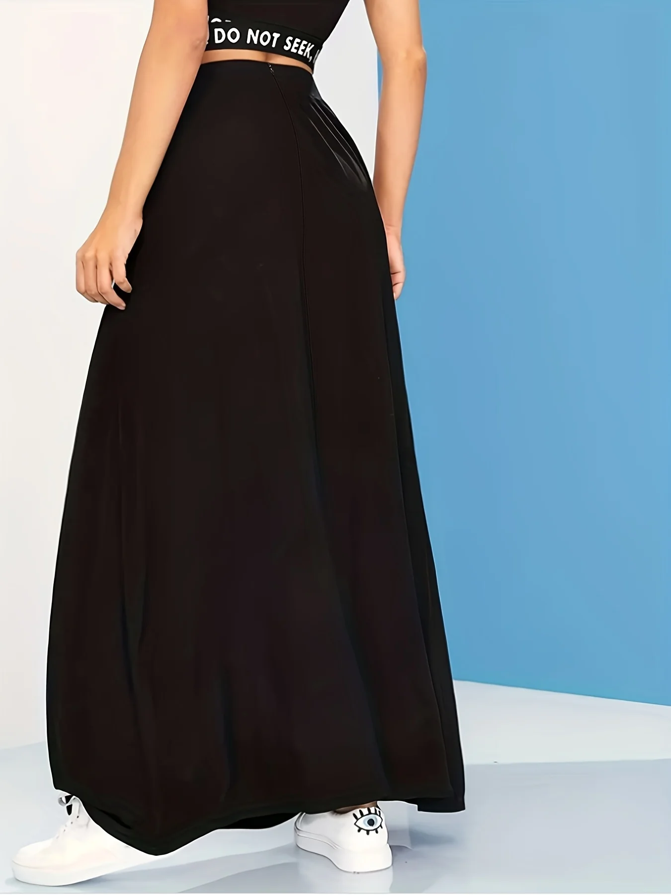 Solid Ruffle Hem Maxi Skirt, Casual High Waist Loose Skirt With Pocket, Women's Clothing - Deanwangkt