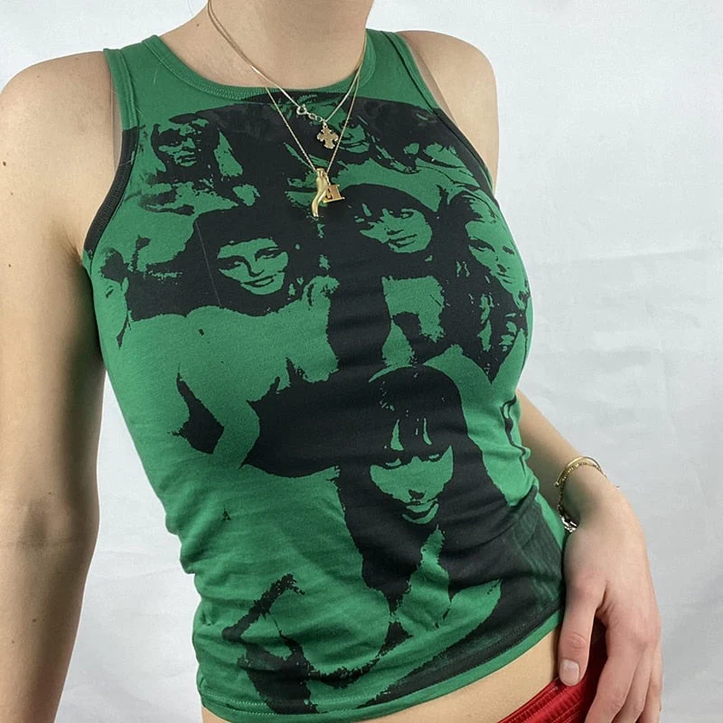 Y2K Harajuku Gothic Tank Top E-girl Aesthetic Sleeveless Cropped Tee Punk Style Vintage Printed Mini Vest Women Summer Camisole - Deanwangkt