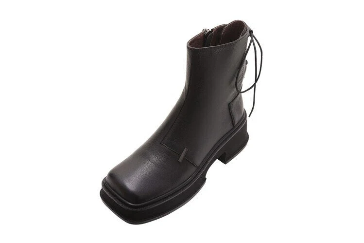 deanwangkt  fashion inspo    NEW Fall Shoes Women Genuine Leather Boots Round Toe Chunky Boots for Women Casual Platform Boots Solid Zipper Ankle Boots Women - Deanwangkt