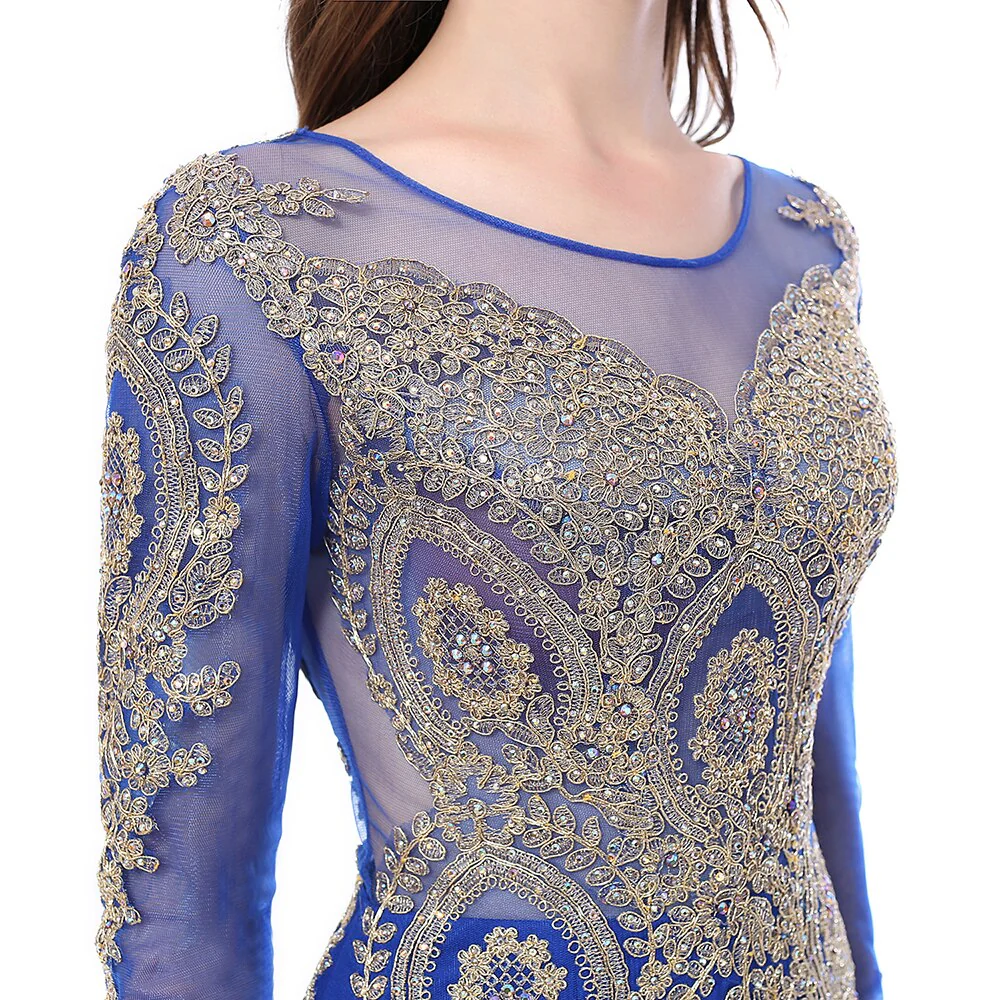 Ship Today Real Photo Elegant Blue Mermaid Prom Dresses Long Sleeves Backless Engagement Robe Birthday Gift Women Robe de soiree - Deanwangkt