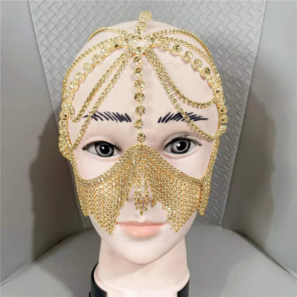deanwangkt New Tassel Veil Masks Women Headwear Rhinestone Chains Face Mask Masquerade Dance Party Costume Sexy Face Accessories Jewelry - Deanwangkt