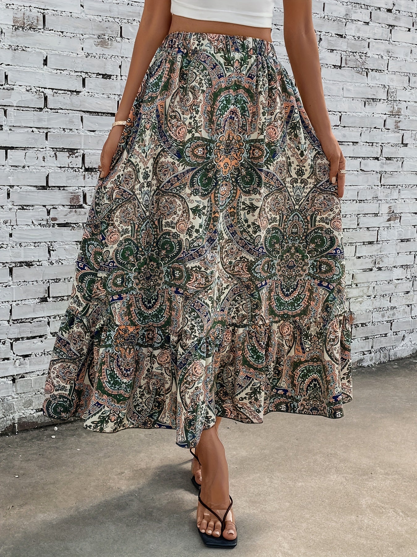 Paisley Print High Waist Skirt, Boho Skirt For Spring & Summer, Women's Clothing - Deanwangkt