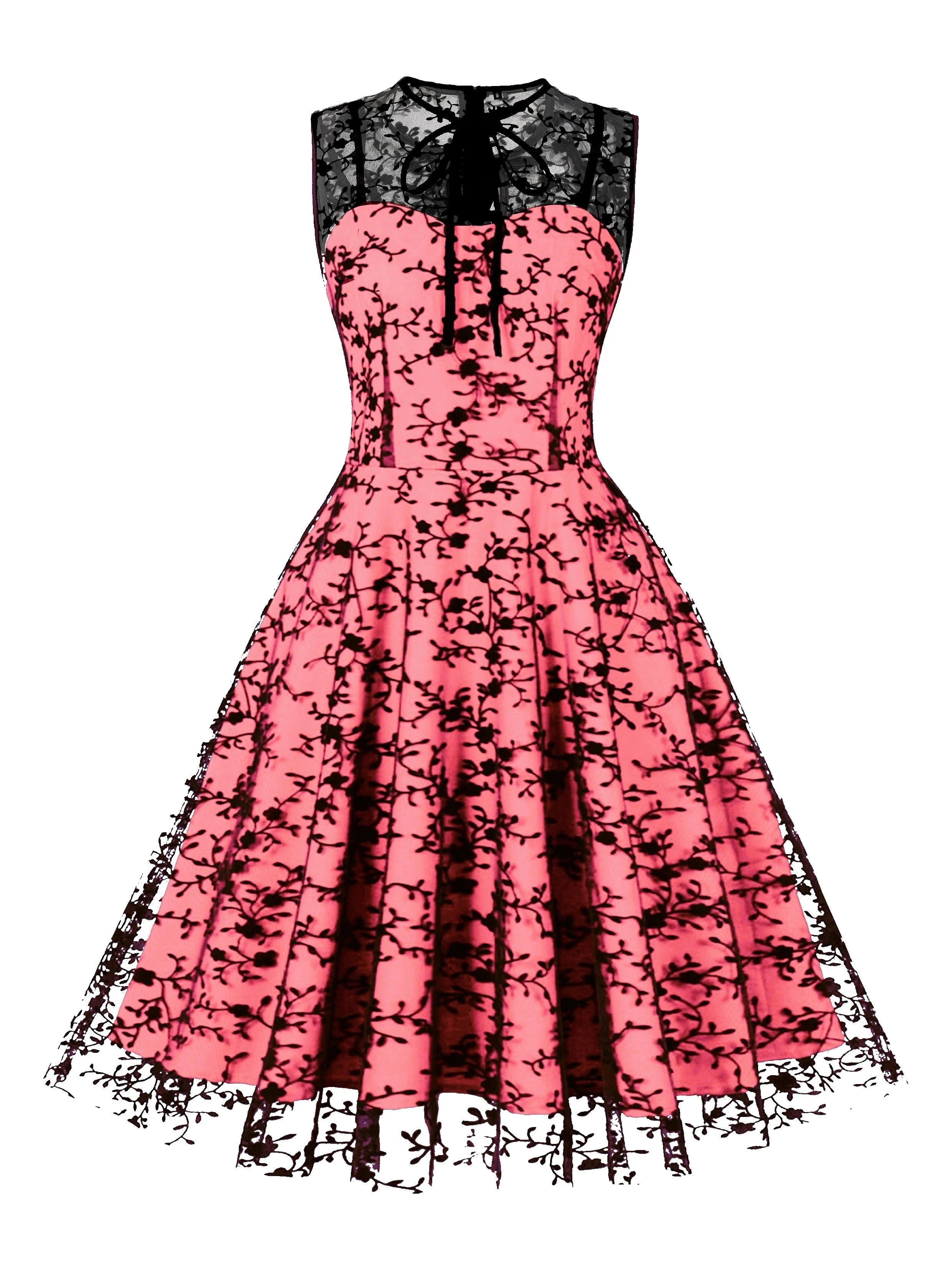 Gothic Contrast Mesh Sleeveless Dress, Elegant Bow Tie Pleated Dress, Women's Clothing - Deanwangkt