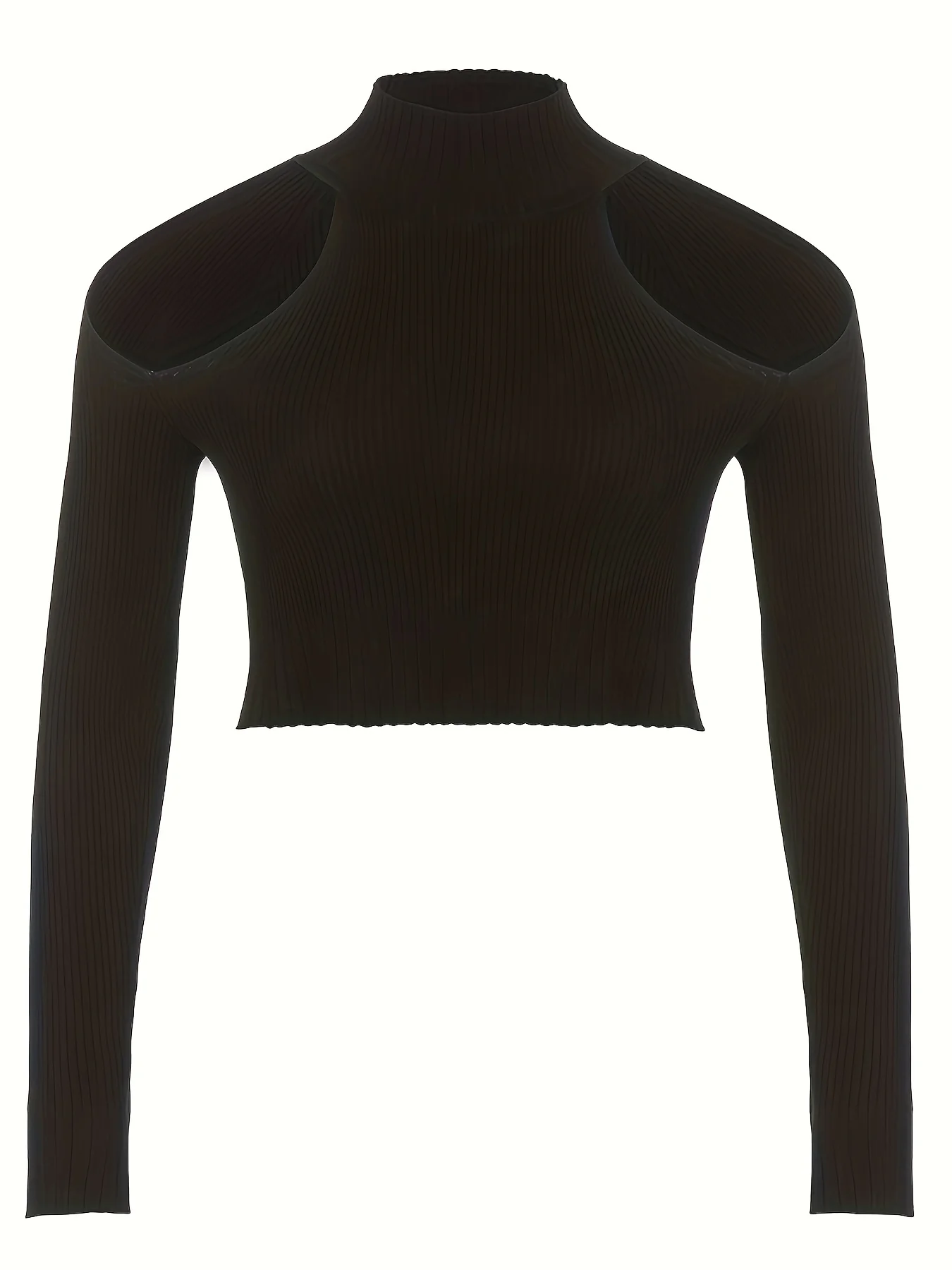 deanwangkt  Cold Shoulder Mock Neck Knitted Sweater, Casual Solid Long Sleeve Sweater, Women's Clothing - Deanwangkt