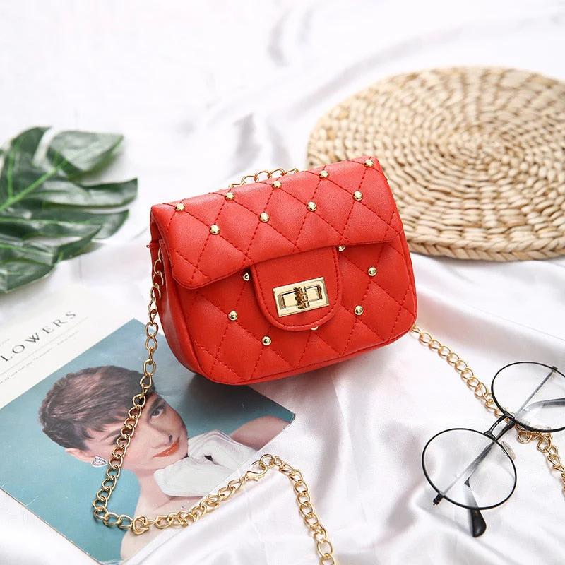 deanwangkt Children's Mini Handbags Cute Crossbody Bags for Kids Small Coin Wallet Pouch Baby Girls Rivet Party Clutch Purse Chain Bag - Deanwangkt