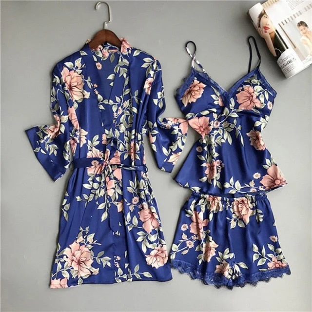 deanwangkt Long sleeve Womens Pajamas Sexy Lace Lingerie Nightwear Underwear Sleepwear 3PC Suit Pajama Sets For Women Pijama Mujer - Deanwangkt