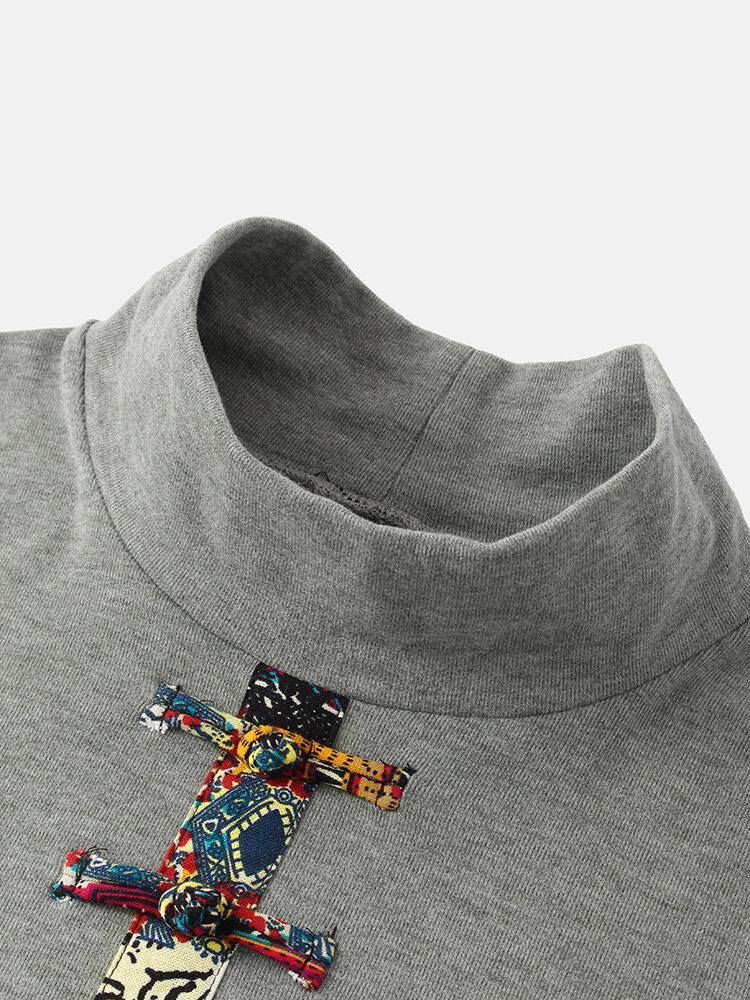 deanwangkt Women Embroidered Patchwork Frog Button Long Sleeve Retro Midi Dresses - Deanwangkt