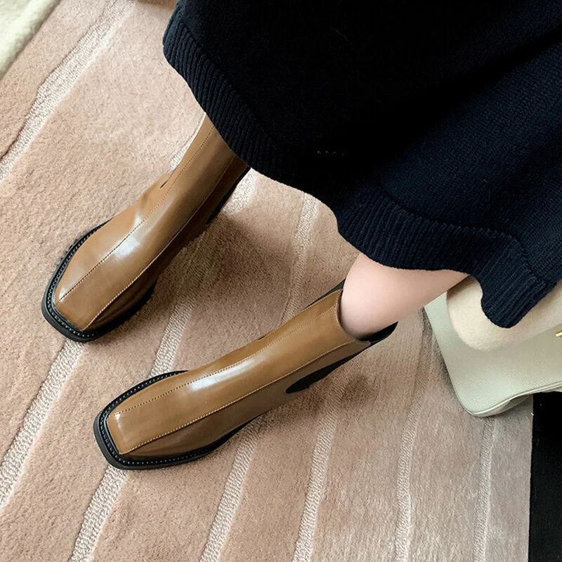 deanwangkt Autumn Shoes     Autumn Women Boots Square Toe Chunky Heel Boots Split Leather Shoes Women Solid Short Boots for Women Fashion Fall Shoes - Deanwangkt