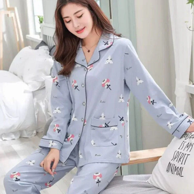 Pyjama Women Clothes Summer Womens Pajamas Sets Long-sleeved Sleepwear Suits Girl Fashion Casual Outerwear Sleepwear Night Suit - Deanwangkt