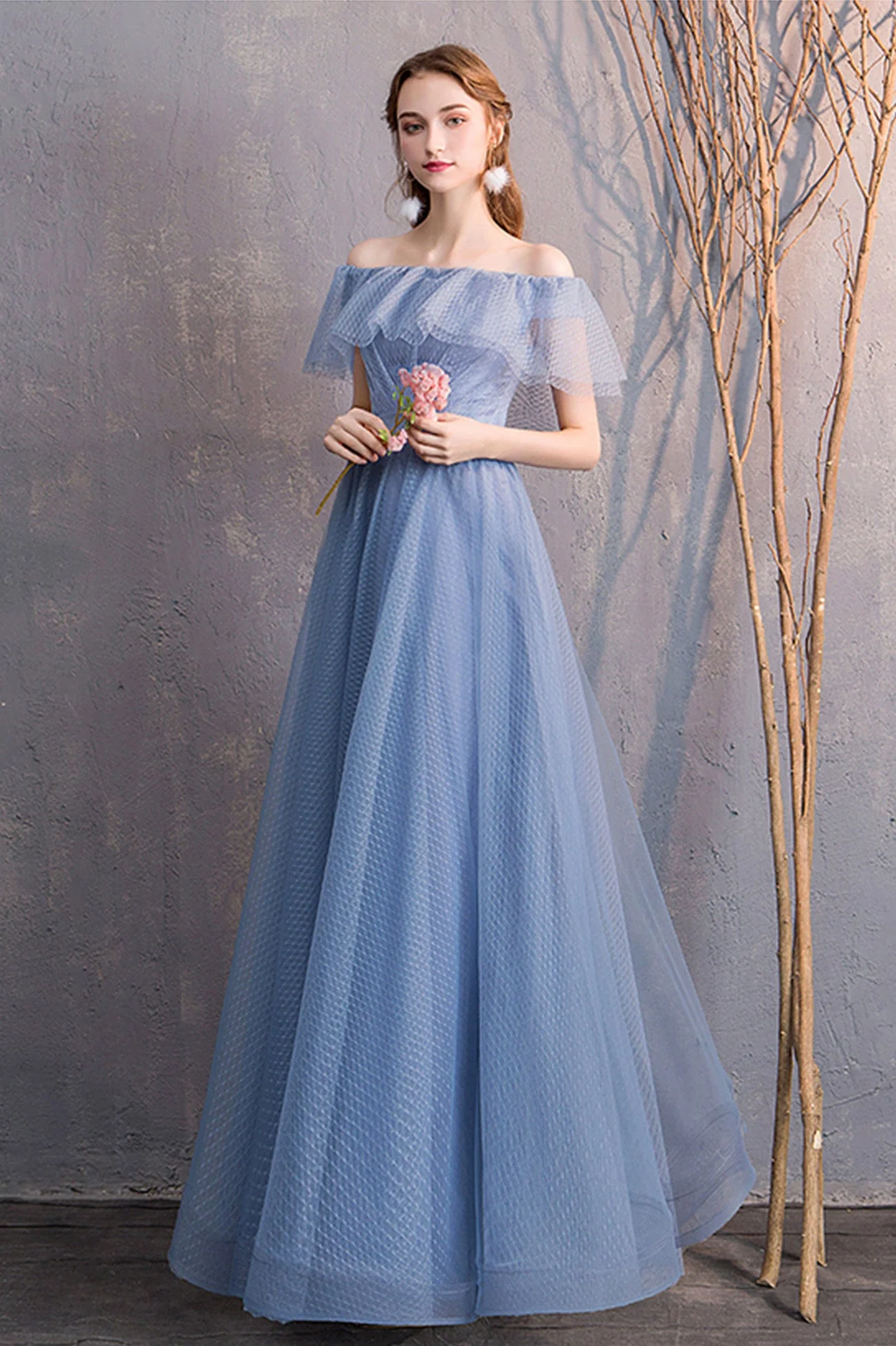 solvbao Blue Tulle Long Prom Dresses, A-Line Bridesmaid Dresses - Deanwangkt