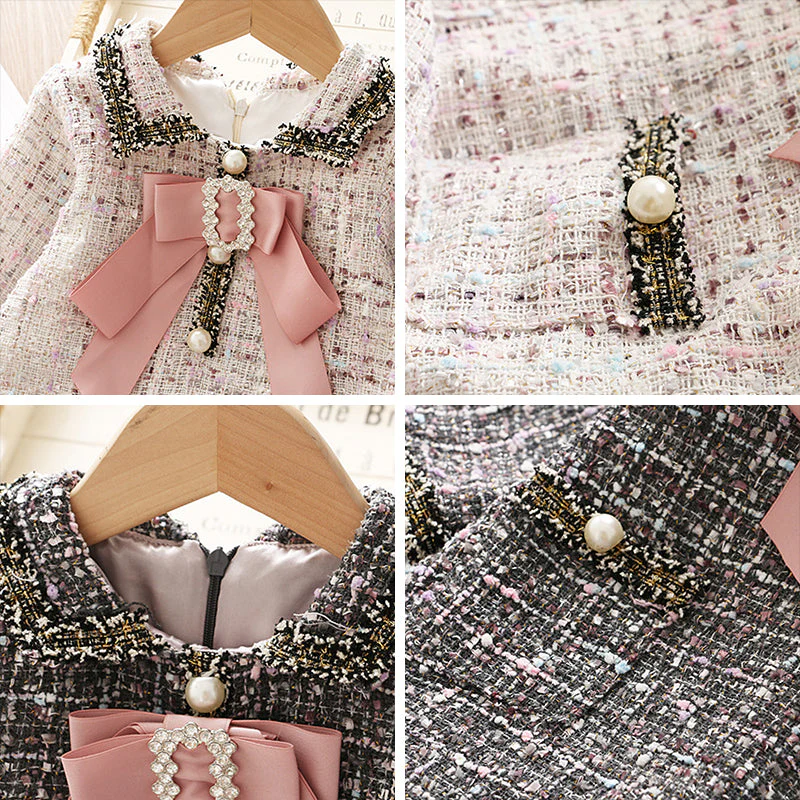 deanwangkt Baby Girl Clothes  Children Suits Korean Version Small Fragrance Girl Plaid Doll Collar Jacket + Love Vest Skirt 2Pcs Clothes Suit Wool Coat - Deanwangkt