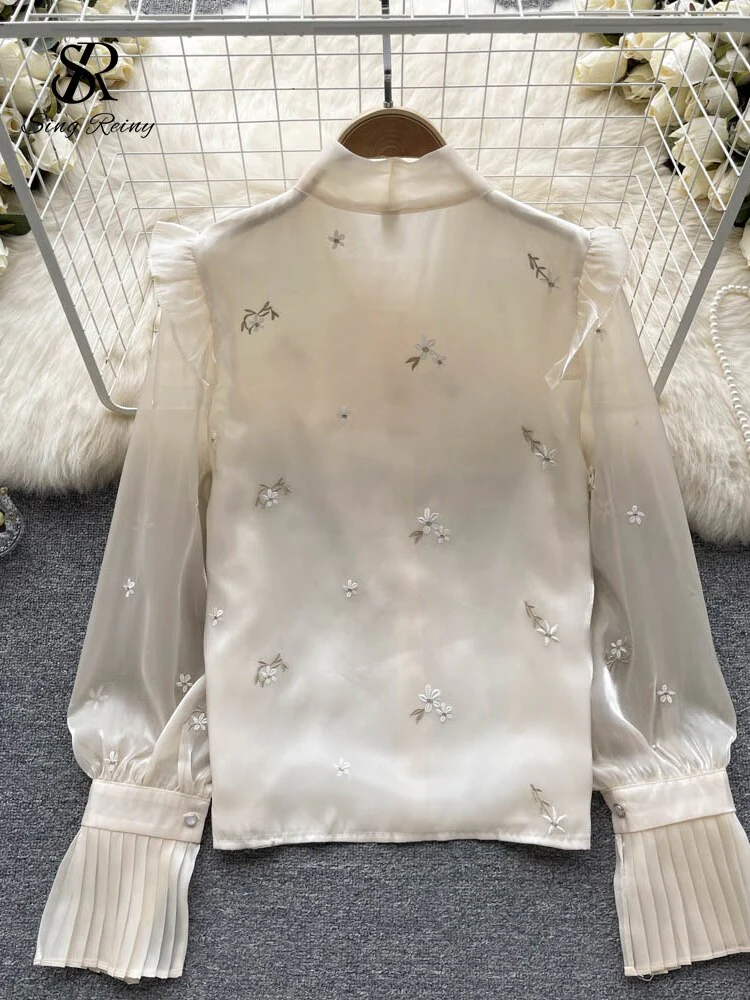 deanwangkt Print Sweet Fashion Women Blouse French Gengle Long Sleeve Single Breasted Tie O Neck  Autumn OL Short Chiffon Top - Deanwangkt