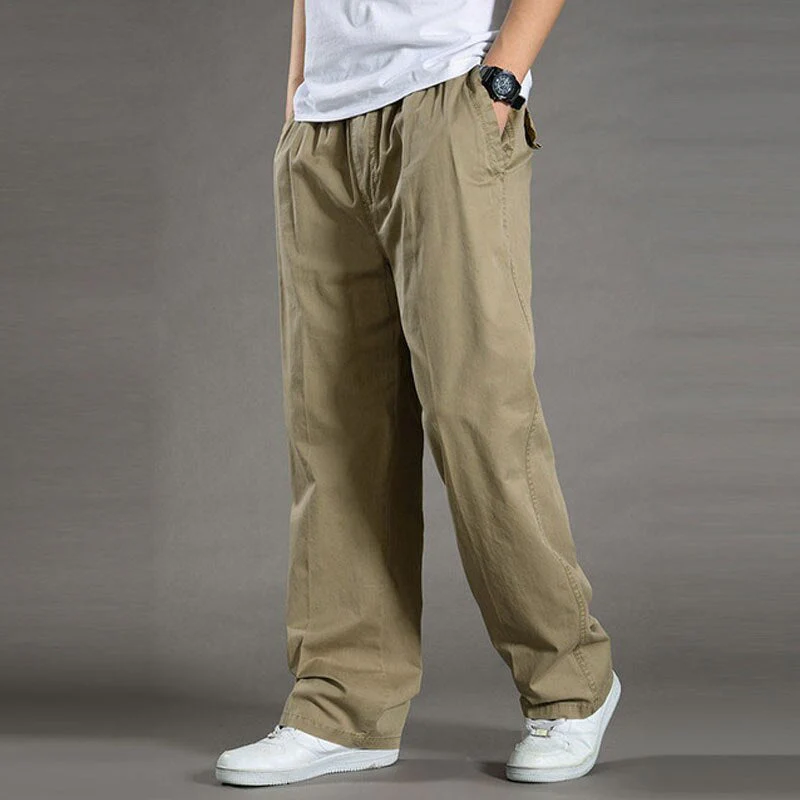 DEANWANGKT Mens Vintage Hip Hop Style Baggy Jeans Men's Casual Trousers Cotton Overalls Elastic Waist Full Len Multi-Pocket Plus Fertilizer Men's Clothing Big Size Cargo Pants - Deanwangkt