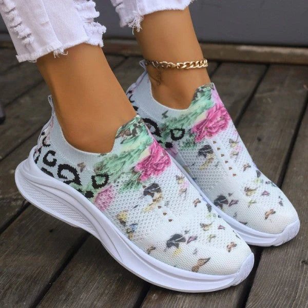 deanwangkt - White Casual Patchwork Printing Round Mesh Breathable Comfortable Out Door Shoes - Deanwangkt