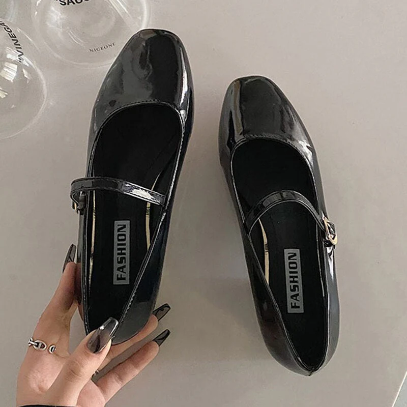 Joskka Ankle Strap Patent Leather Pumps for Women Low Heels Mary Jane Shoes Woman Elegant Office Dress Shoes Autumn Shoes - Deanwangkt