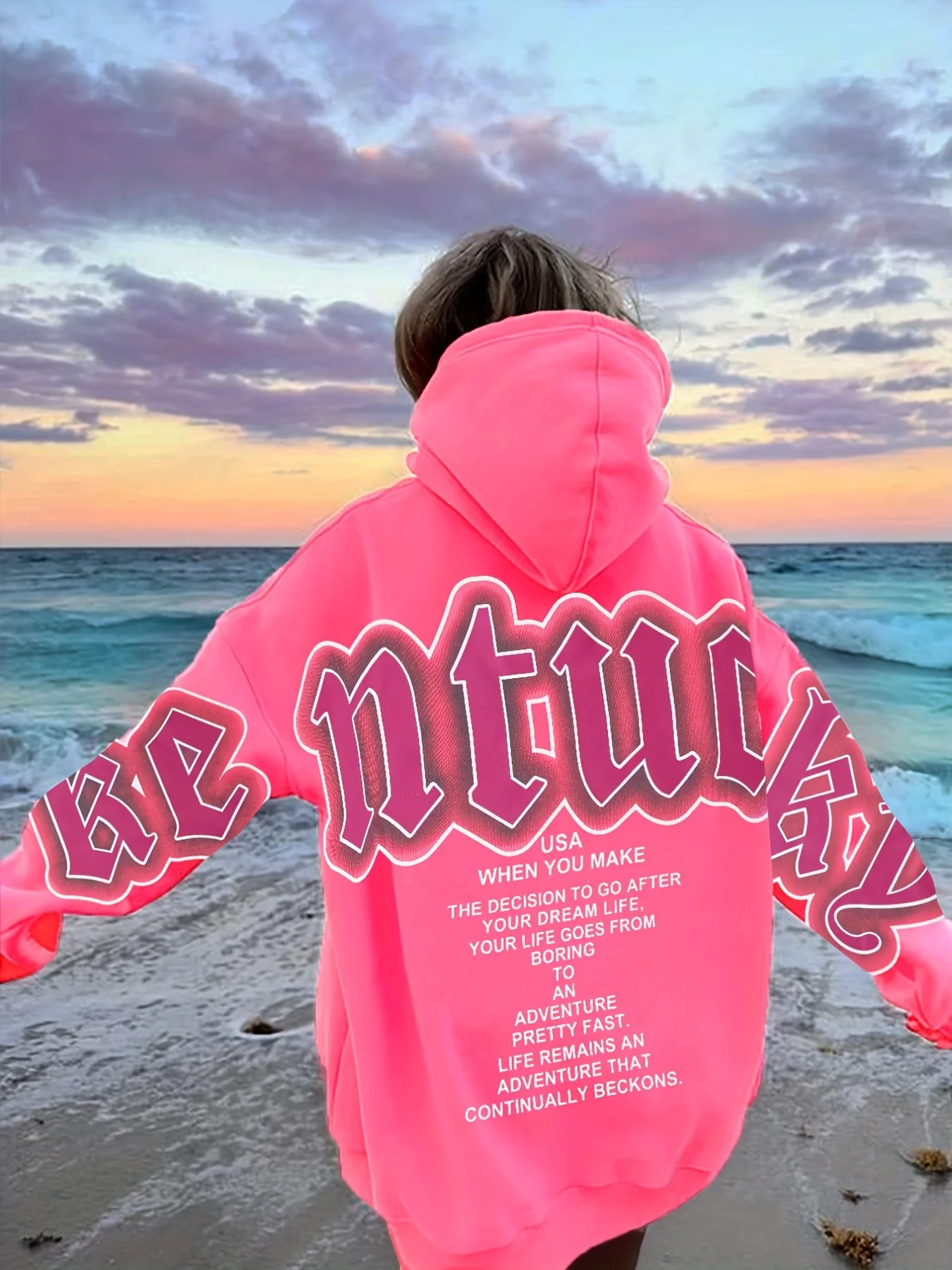 Letter Print Loose Hoodie, Casual Long Sleeve Hoodies Sweatshirt, Women's Clothing - Deanwangkt