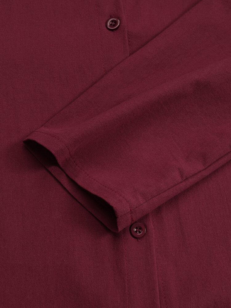 deanwangkt Women Solid Color Lapel Lack Slit Loose Shirt Dress - Deanwangkt