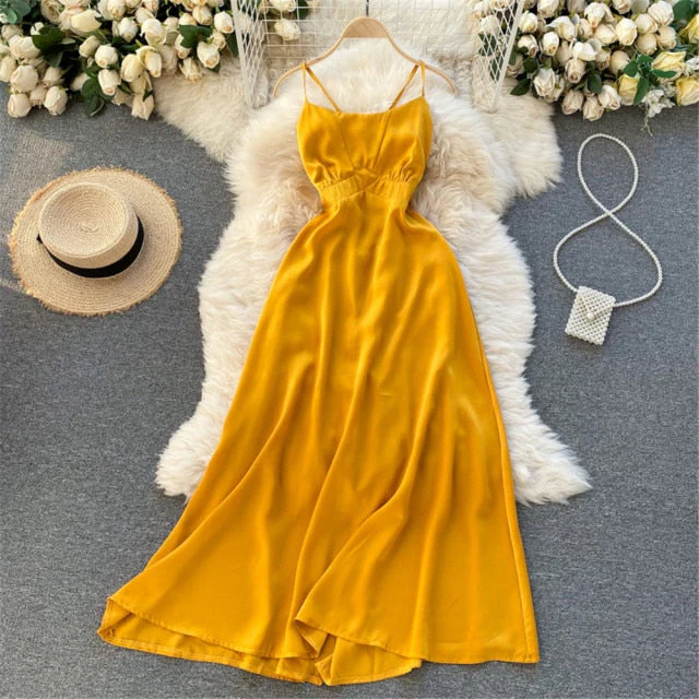 Women Sexy Satin Evening Dress Summer Off Shoulder High Waist Party Long Dresses Female Elegant Beach Robe Vestidos - Deanwangkt