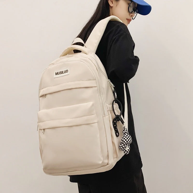 Fashion Women School Bags Cool Female Solid Color Black College Backpack Trendy Men Laptop Backpack Book Girl Travel Student Bag - Deanwangkt