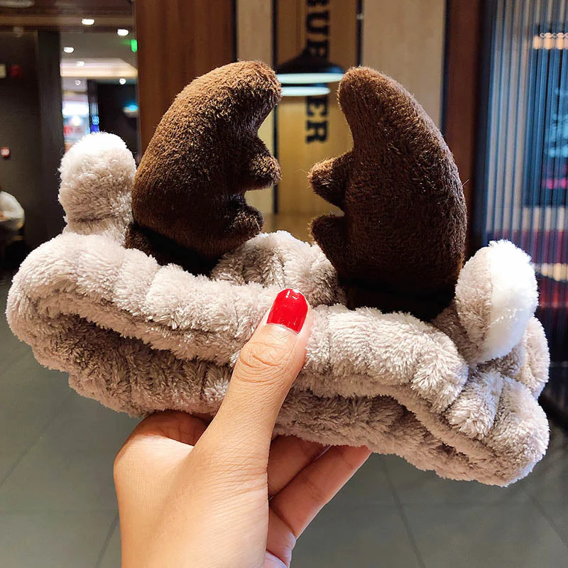 Wash Face Hair Holder Hairbands Soft Warm Coral Fleece Bow Animal Ears Headband For Women Girls Turban Fashion Hair Accessories - Deanwangkt