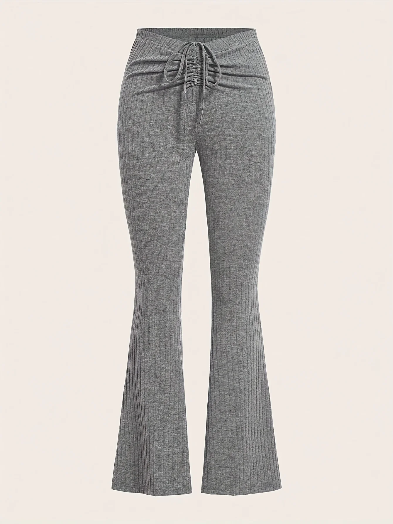 deanwangkt-1 Solid Textured Flare Leg Pants, Casual Drawstring Ruched Slim Pants, Women's Clothing - Deanwangkt