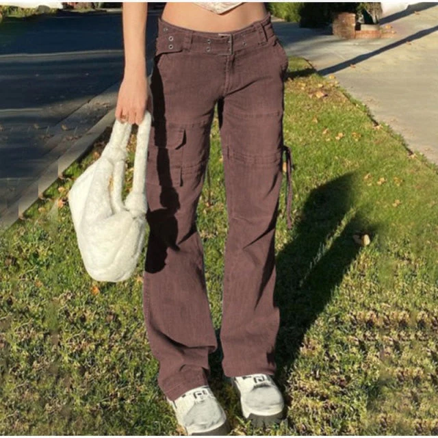 deanwangkt Y2K Low Rise Staright Cargo Jeans Wrap Belt Retro Denim Pants Ruched Drawstring Women Denim Trousers Street Indie Aesthetic Jean - Deanwangkt