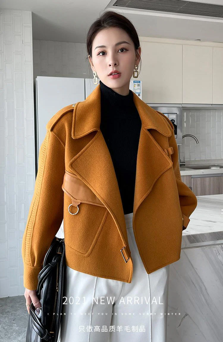 deanwangkt Women's Autumn Coat  Pockets Solid Loose Short Jackets Ladies Wool & Blends High Street Spring Woolen Coats for Women - Deanwangkt