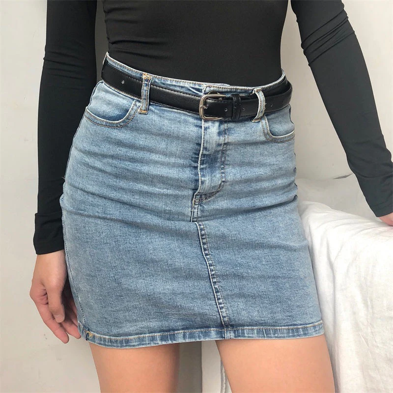 deanwangkt - Retro High-Waisted Denim Skirt - Deanwangkt