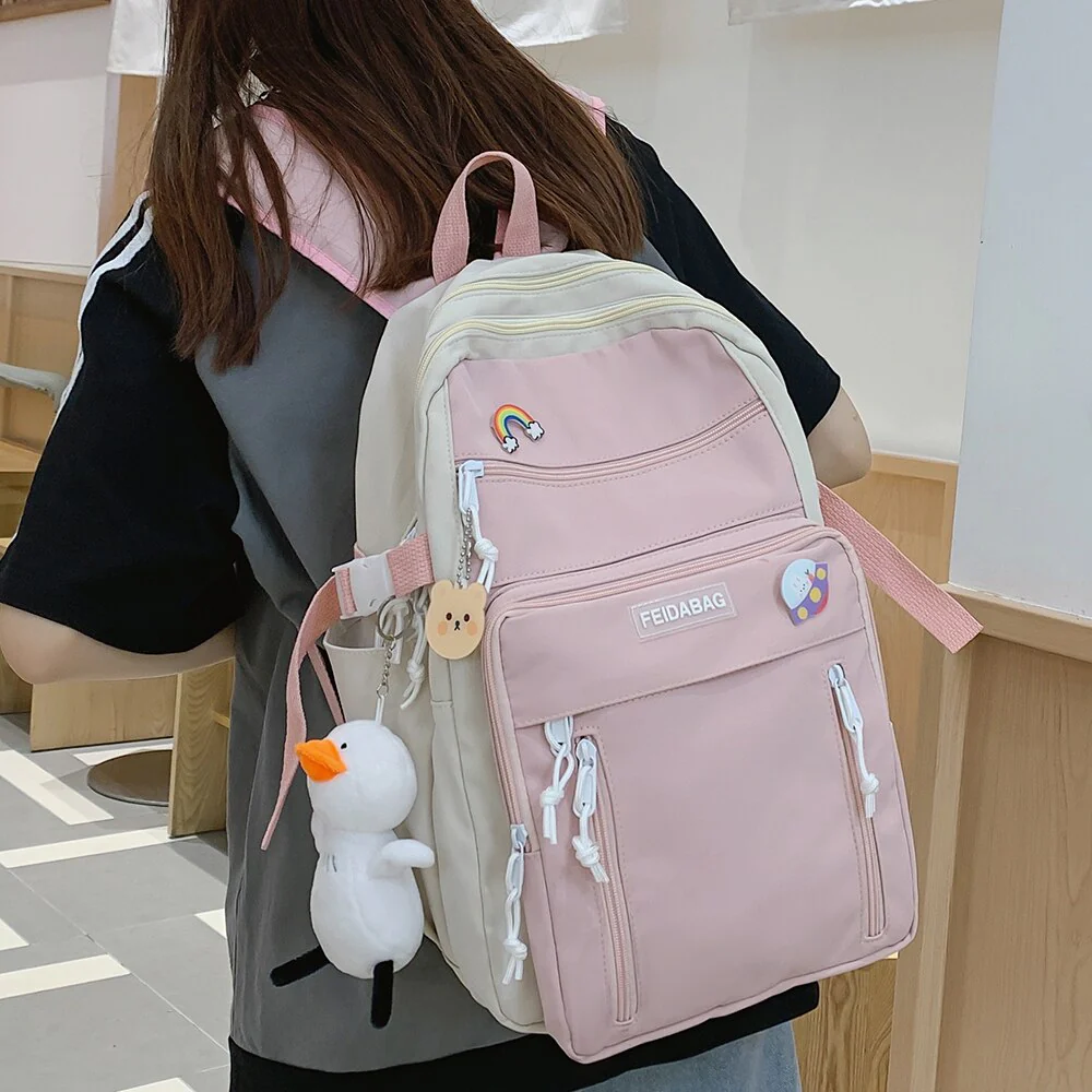 deanwangkt NEW High Capacity Fashion Big Student Backpack Badge Rucksack Girls School Bag Women Backpack Female Cute Leisure Travel Mochila - Deanwangkt