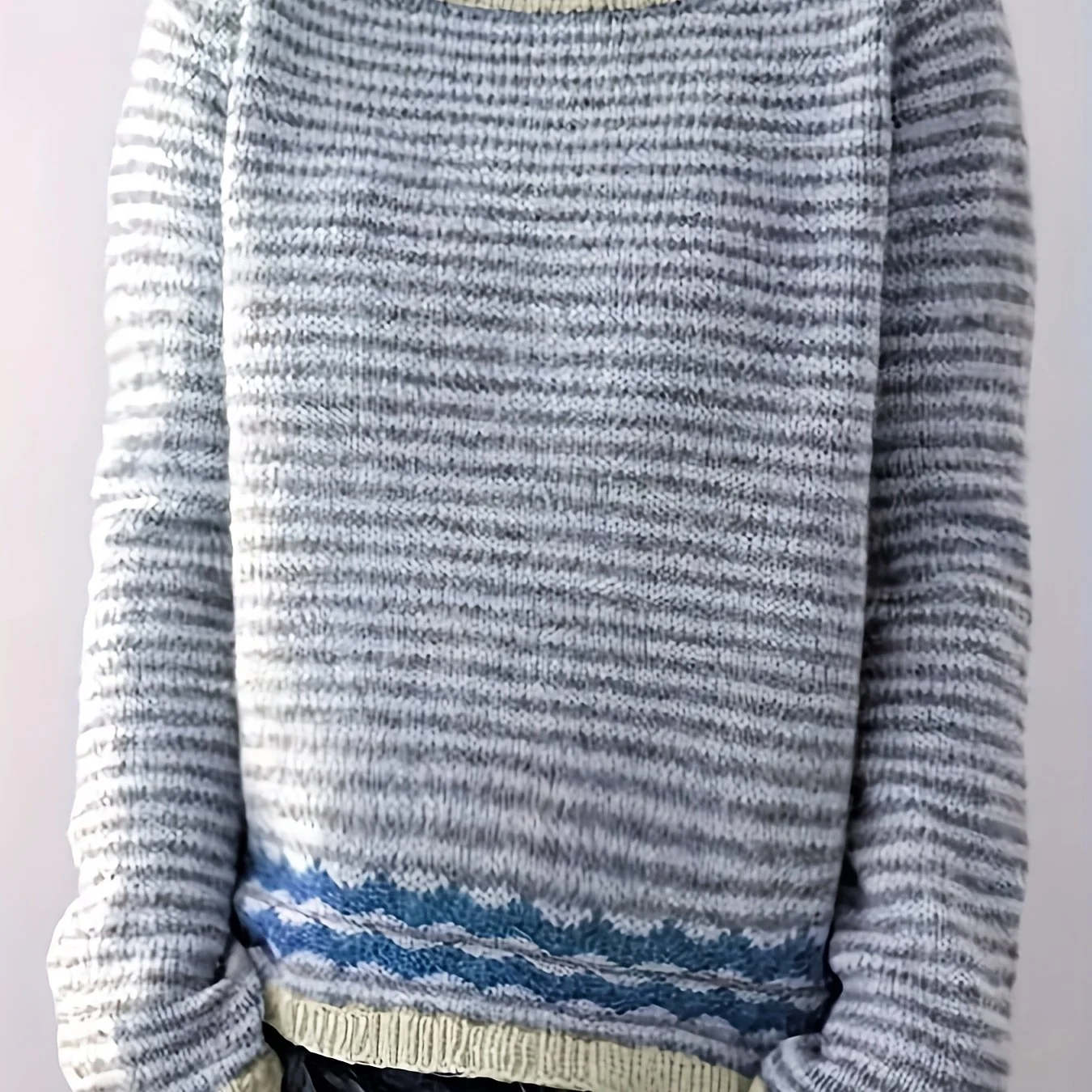 Striped Crew Neck Pullover Sweater, Casual Long Sleeve Sweater For Fall & Winter, Women's Clothing - Deanwangkt