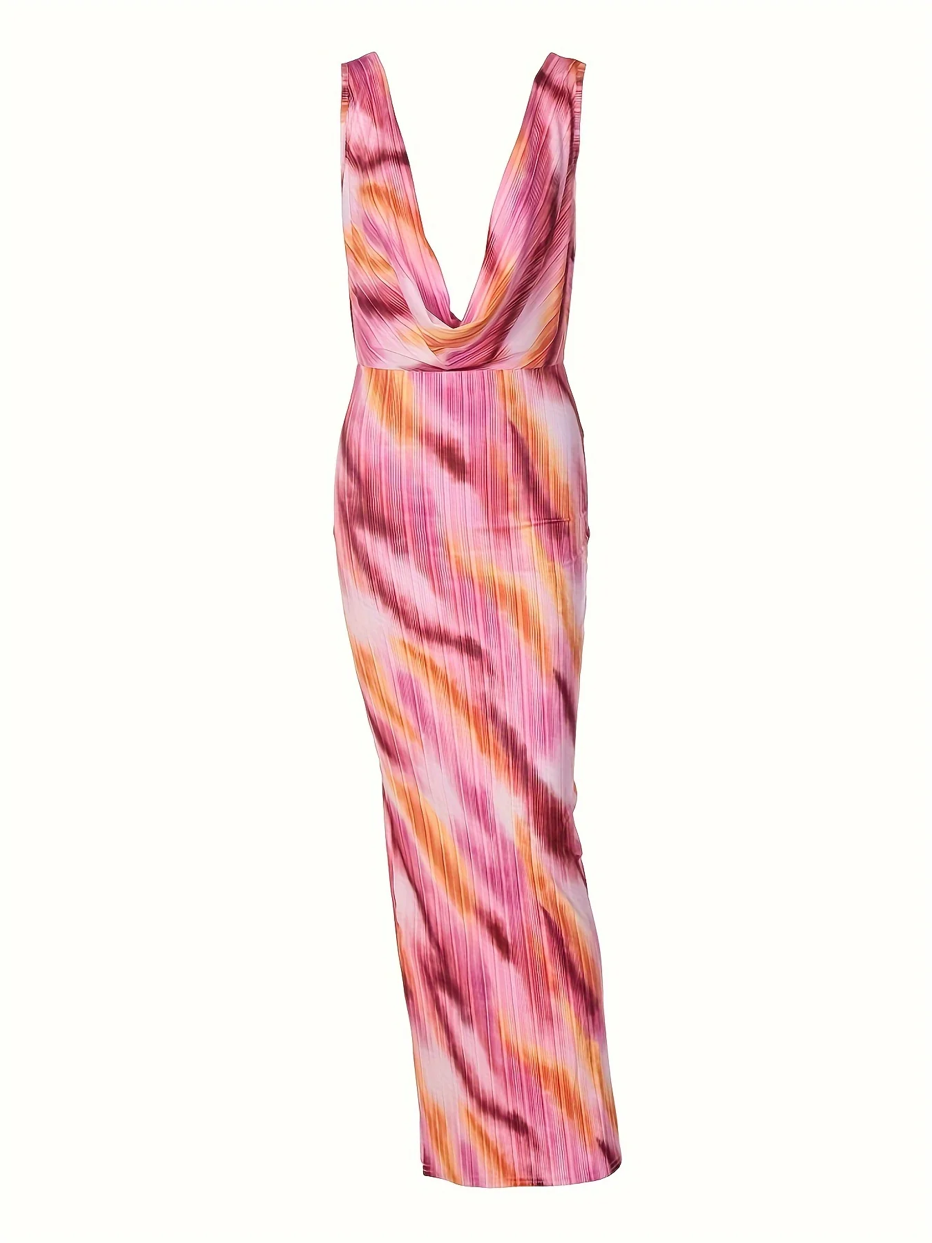 Graphic Print Cowl Neck Tank Dress, Elegant Sleeveless Bodycon Maxi Dress For Club & Party, Women's Clothing - Deanwangkt