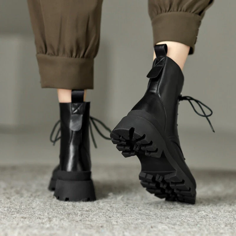 deanwangkt  fashion inspo   Autumn Women Boots Round Toe Thick Heel Boots Women Concise Lace-up Shoes for Women Winter Platform Short Boots Designer Boots - Deanwangkt