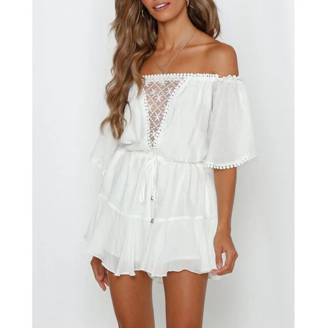 New Cover-ups Summer Women Beach Wear White Cotton Tunic Dress Bikini Bath Sarong Wrap Skirt Swimsuit Cover Up - Deanwangkt