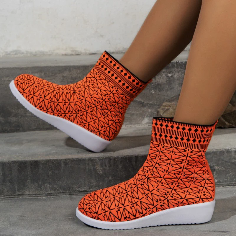deanwangkt - Tangerine Red Casual Patchwork Round Comfortable Out Door Shoes - Deanwangkt