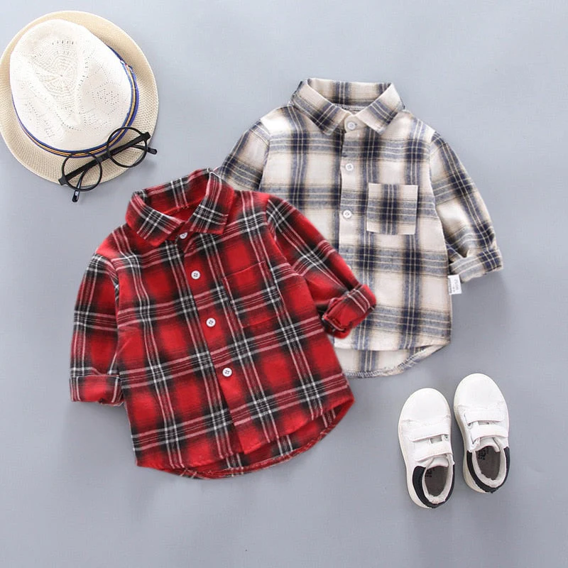 deanwangkt  Kids Shirt Clothes Spring Thin Blouses Clothing Infant Boy Plaid Cotton Tops 1 2 3 4 Years Kids Long Sleeves Shirt - Deanwangkt