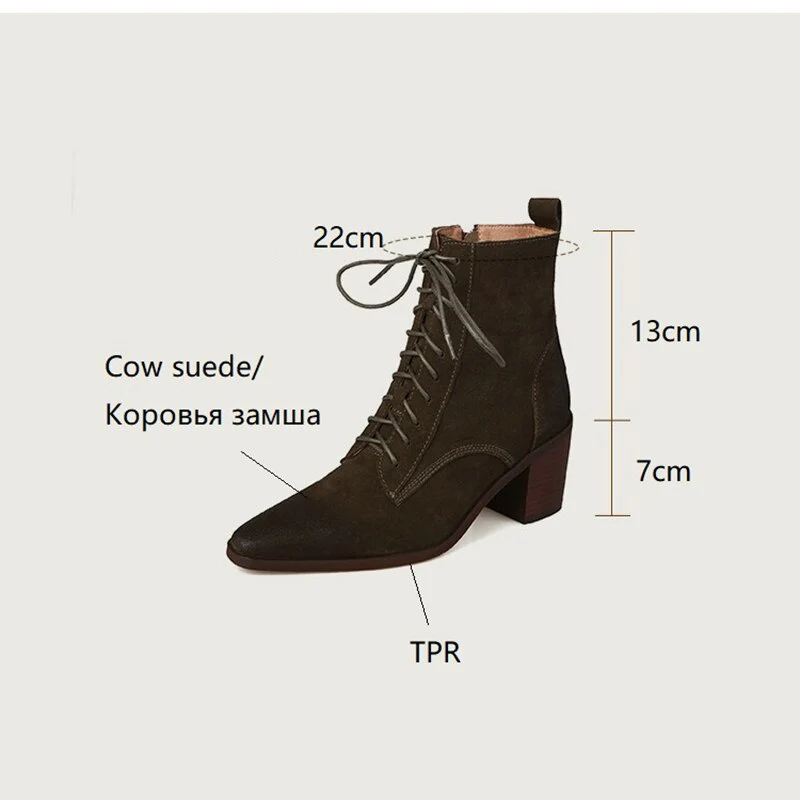 deanwangkt Autumn Boots     NEW Fall Shoes Women Pointed Toe Chunky Heel Shoes for Women Retro Cow Suede Western Boots Concise Short Boots Women Brown Shoes - Deanwangkt