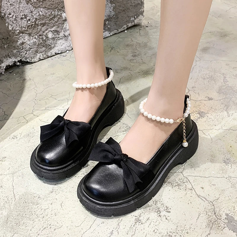 deanwangkt Women Thick Platform Mary Janes Lolita Shoes Party Pumps Summer  New Sandals Bow Chain Mujer Shoes Fashion Oxford Zapatos - Deanwangkt