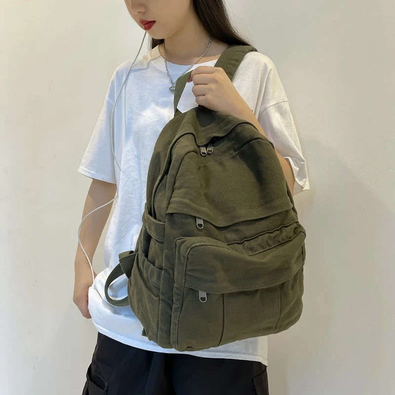 Back To School Student Shoulders Large Capacity Khaki Backpack Fashion Canvas Backpacks Female College Teen Computer Bag mochila - Deanwangkt