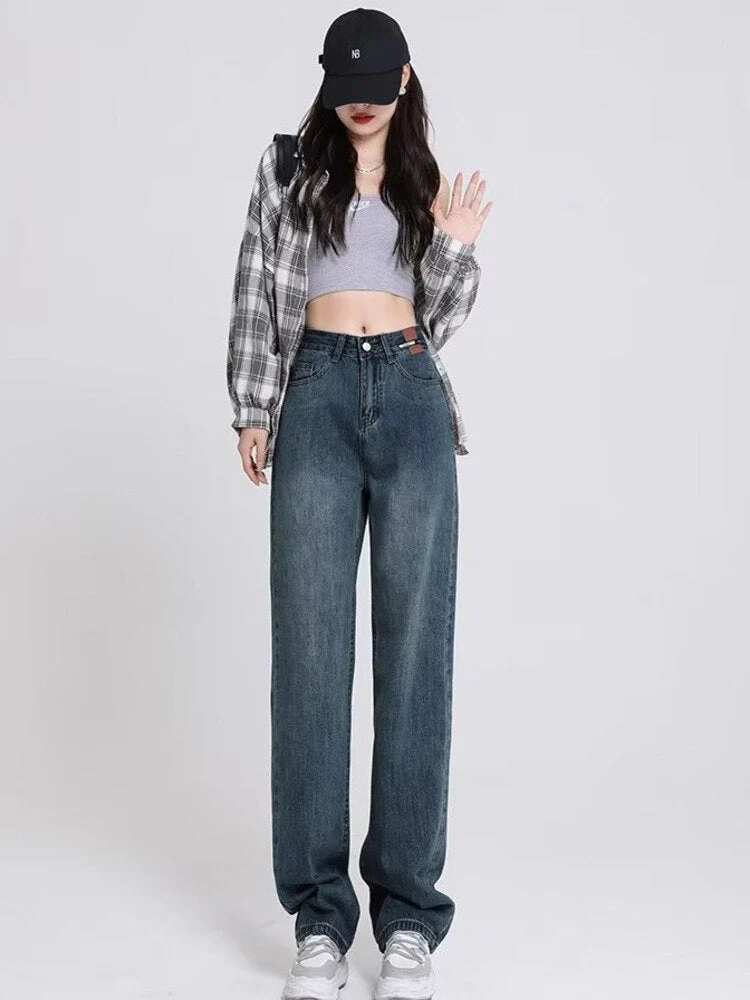 deanwangkt Women's Spring And Autumn New Korean Version High Waist Slimming All-match Design Niche Retro Mopping Straight Pants - Deanwangkt
