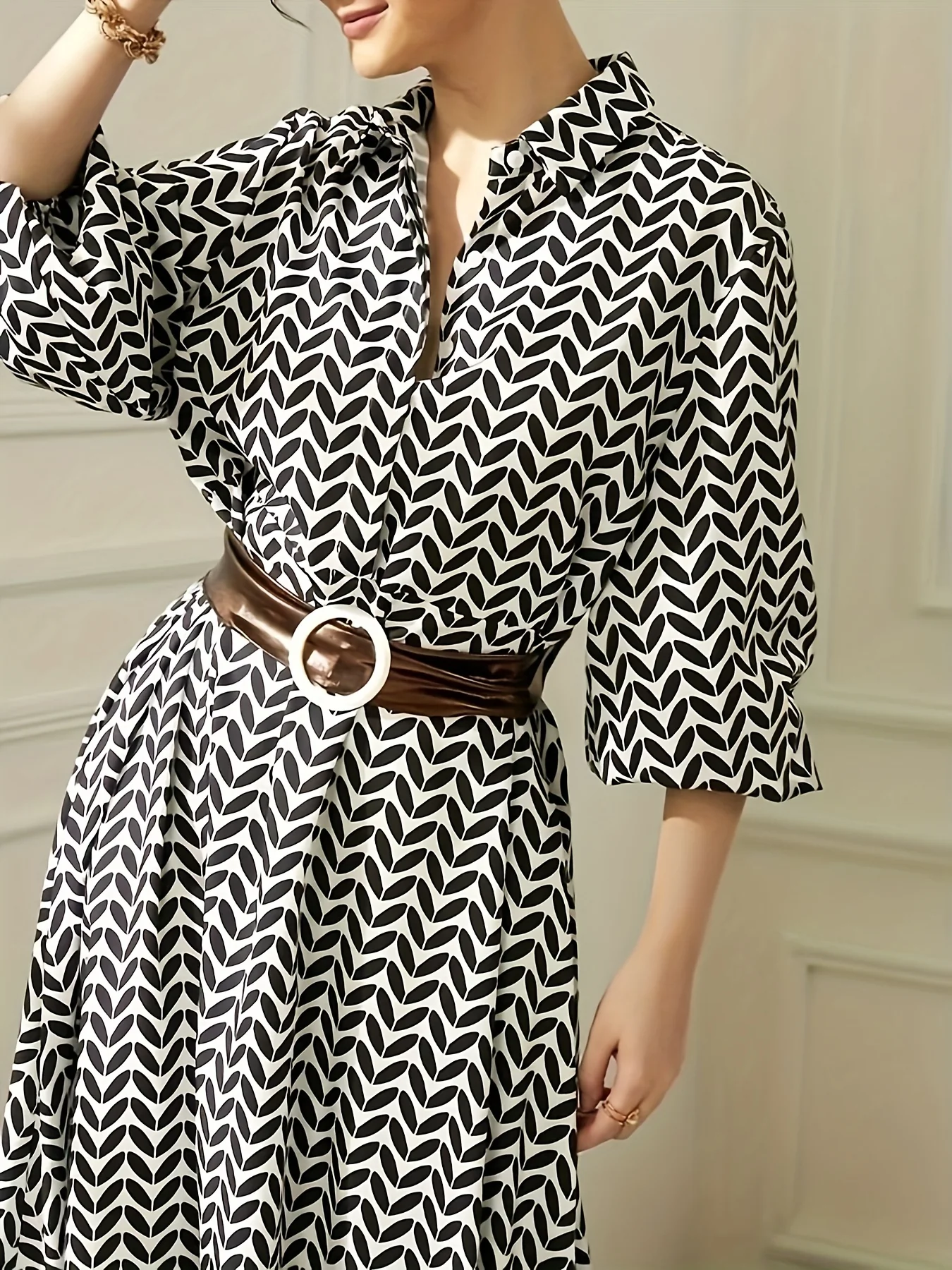 Allover Print Maxi Dress, Elegant Button Front Dress, Women's Clothing - Deanwangkt