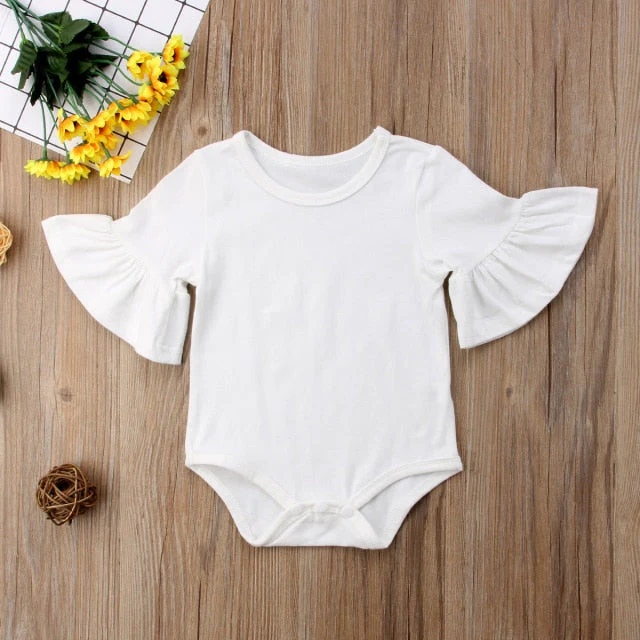 0-24M Newborn Baby Girl Flare Sleeve Solid Black White Grey Casual Romper Jumpsuit Outfits Baby Clothes Summer kids Suit - Deanwangkt