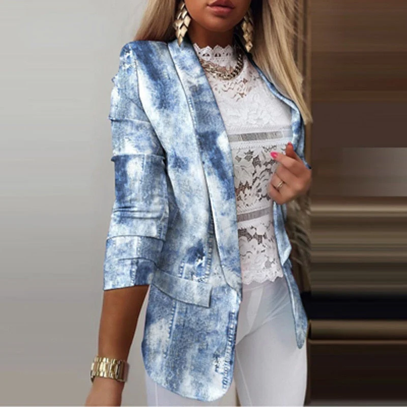 deanwangkt   Autumn Colorful Printed Notched Collar Blazers Women Casual Long Sleeve Tops Elegant Office Lady Suit Coats - Deanwangkt