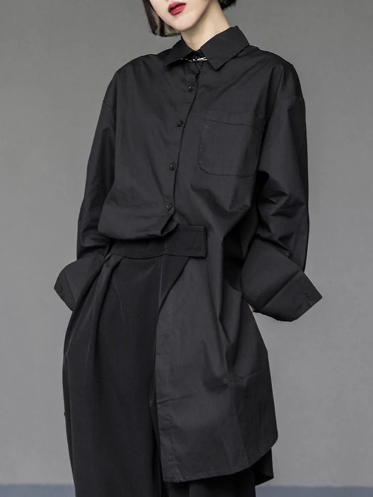 deanwangkt Women White Irregular Big Size Blouse New Lapel Long Sleeve Loose Fit Shirt Fashion Tide Spring Autumn  1DE1982 - Deanwangkt