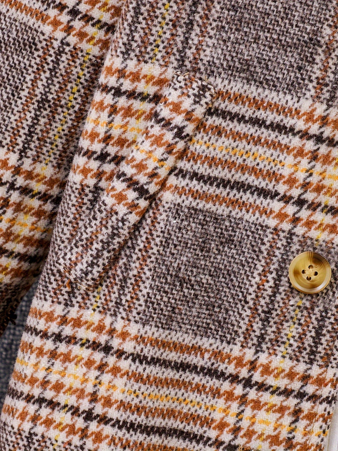 Girls Retro Plaid College Style Button Lapel Faux Woolen Jacket Overcoat, Autumn And Winter - Deanwangkt